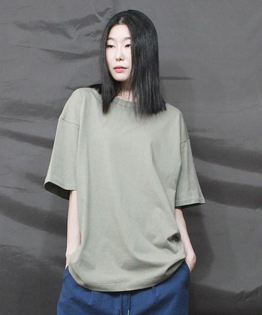 Deumakeu Oversized Plain Layered Short Sleeve T-Shirt Light Khaki