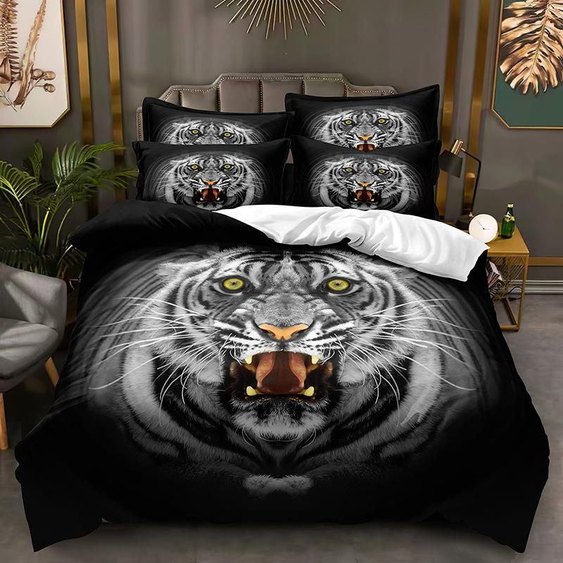 3D Tiger Bedding Set Fierce Beast Down Duvet Cover 2/3 Pieces Boy, Teens Quilt Cover Luxury Quick Drying Bed Cover