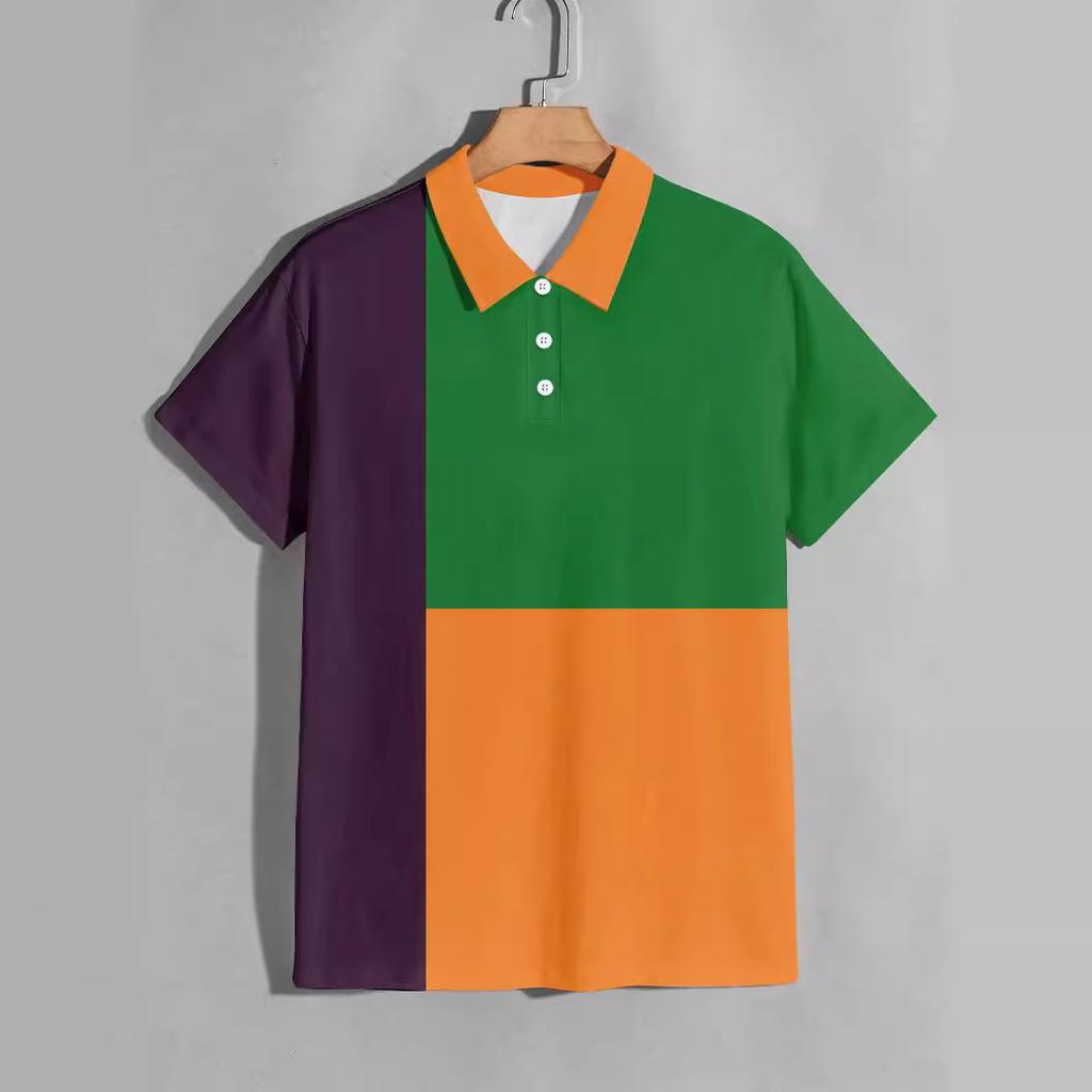 Summer new men's short-sleeved polo shirts fashion clash of colours polo shirts fashionable versatile striped body shirts