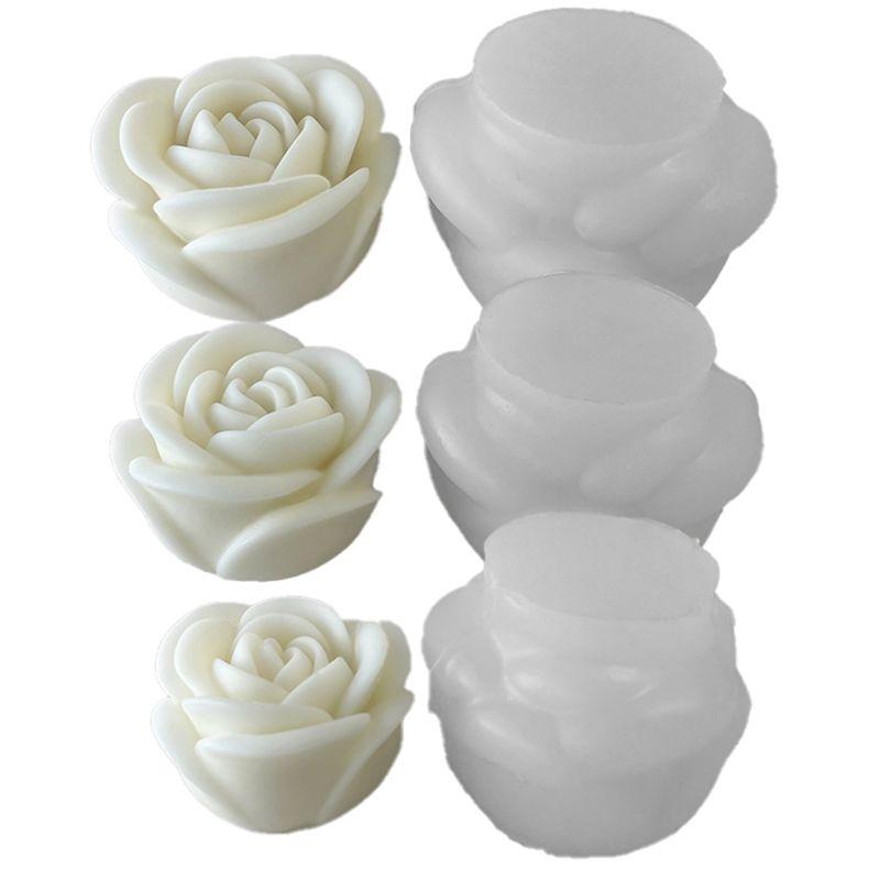 

M-Modern-3PCS Flower Aromatherapy Candle Silicone Mold Rose Handmade Aromatherapy Soap Expansion Stone Gypsum Mold Making Tools