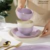 Cream Style Tableware Set: Rice Bowls, Plates, Steak Plates, Thickened Deep Soup Bowls, Fish Plates, and Small Spoons.