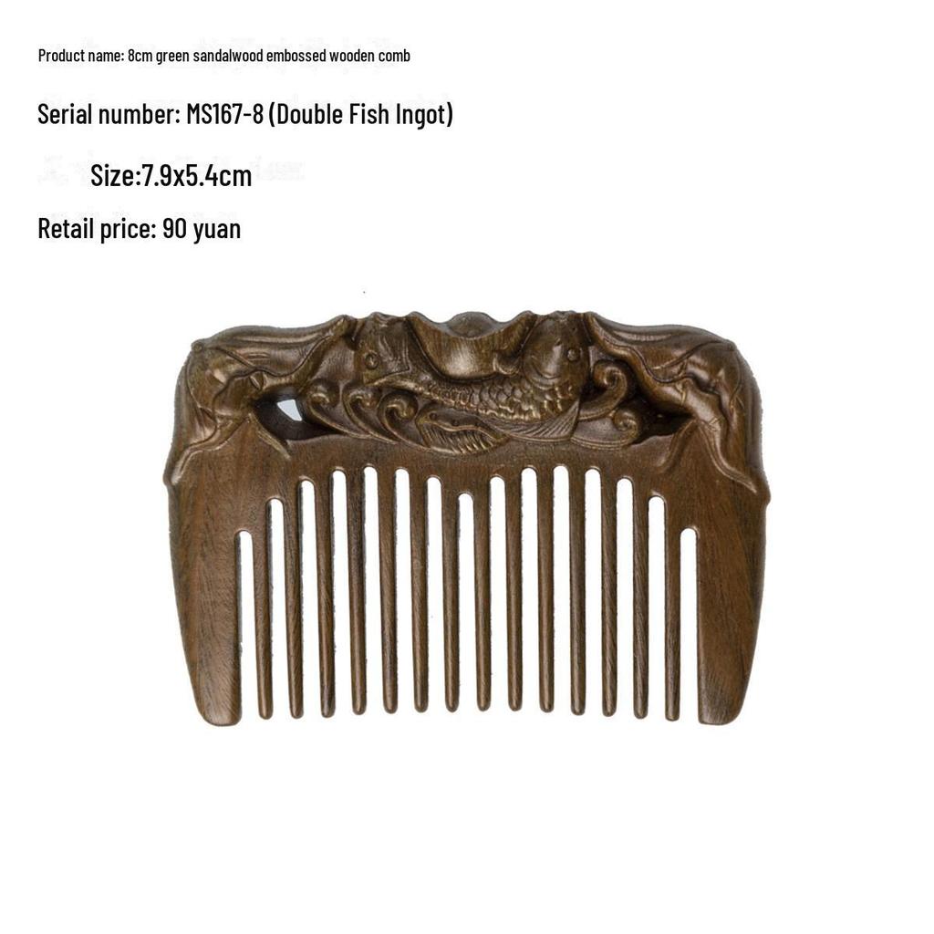 Green Sandalwood Carved Portable Scalp Massage Comb for Women