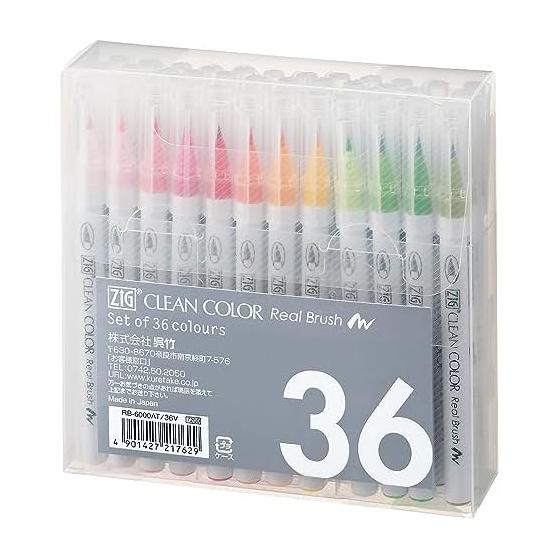 Кисть-ручка Kuretake Color Pen ZIG Clean Color Real Brush 36 цветов RB-6000AT/36V