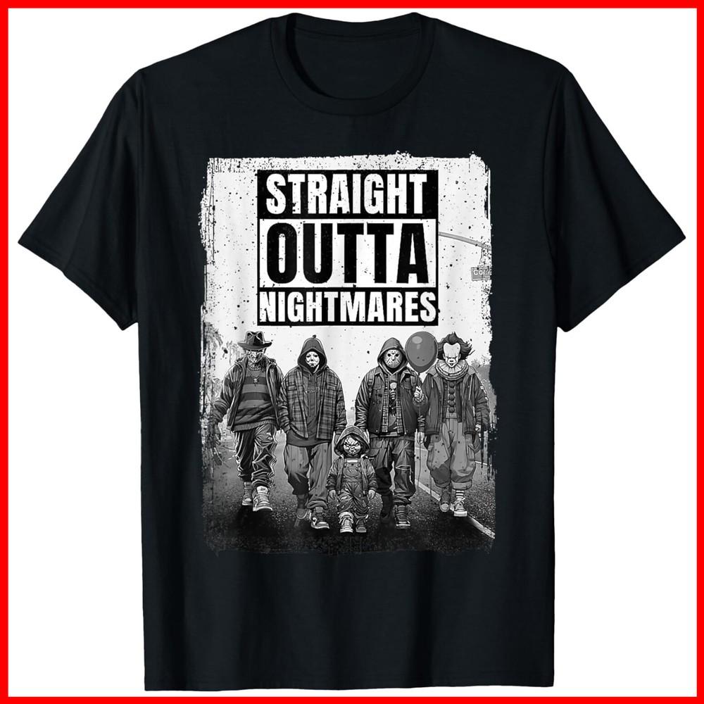 Vintage Horror Halloween Scary Straight outta nightmares Black Cotton T-Shirt Unisex T-Shirt L