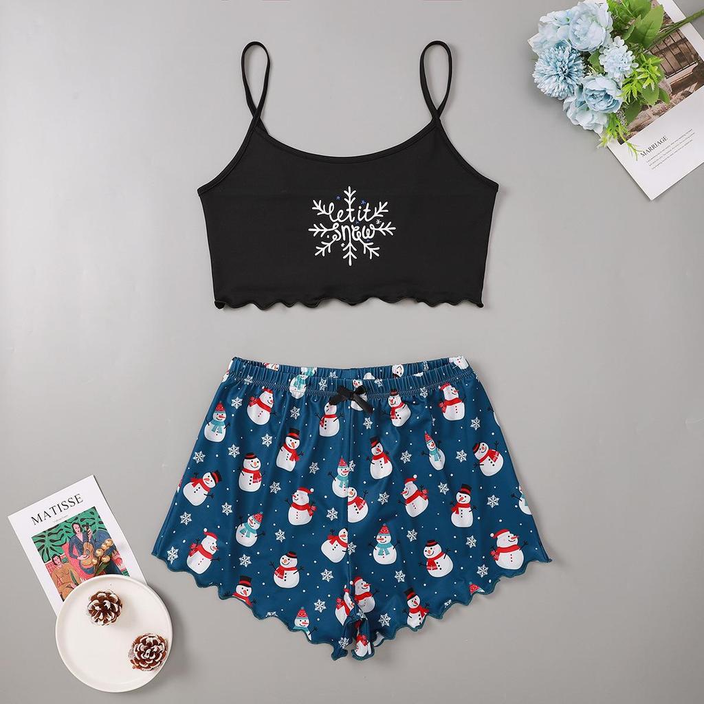 Elegant Christmas Sleeveless Milk Silk Two-Piece Set for Home