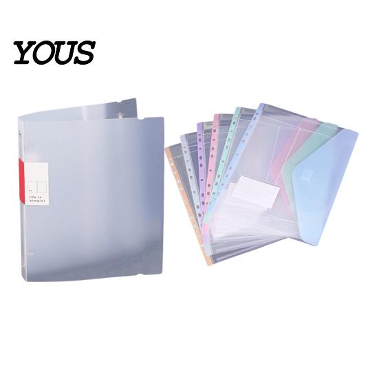 11-hole Binder Document Bag 11 Hole Expandable Folders for 2/3/4 Ring Pouch, Plastic Envelopes Soft Color File Organizers Pocket with Snap
