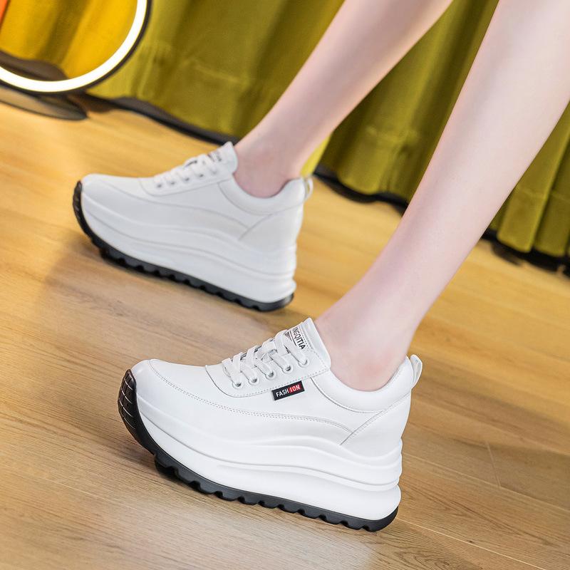 8CM Heel Sneakers Genuine Leather White Platform Sneakers for Women Chunky Platform Women New Sneaker Shoes Wedge Heel