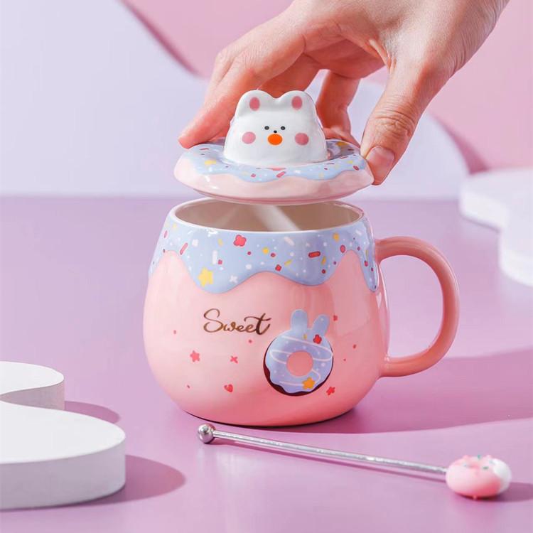 Super Cute Home Office Three-dimensional Animal Cat Cute Ceramic Water Cup High Value Mug with Lid Coffee Cup