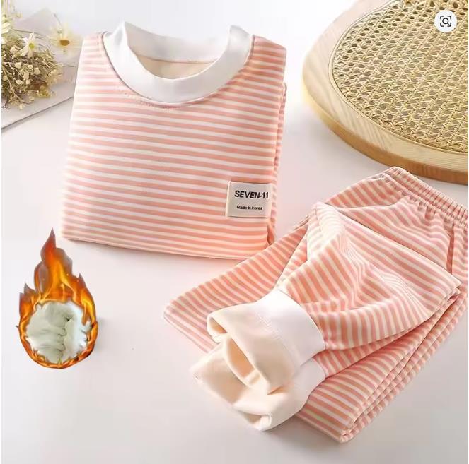 Baby Plush Children's Pajamas Solid Color Long Sleeved Pants Breathable Pajamas for Boys and Girls Casual Wear