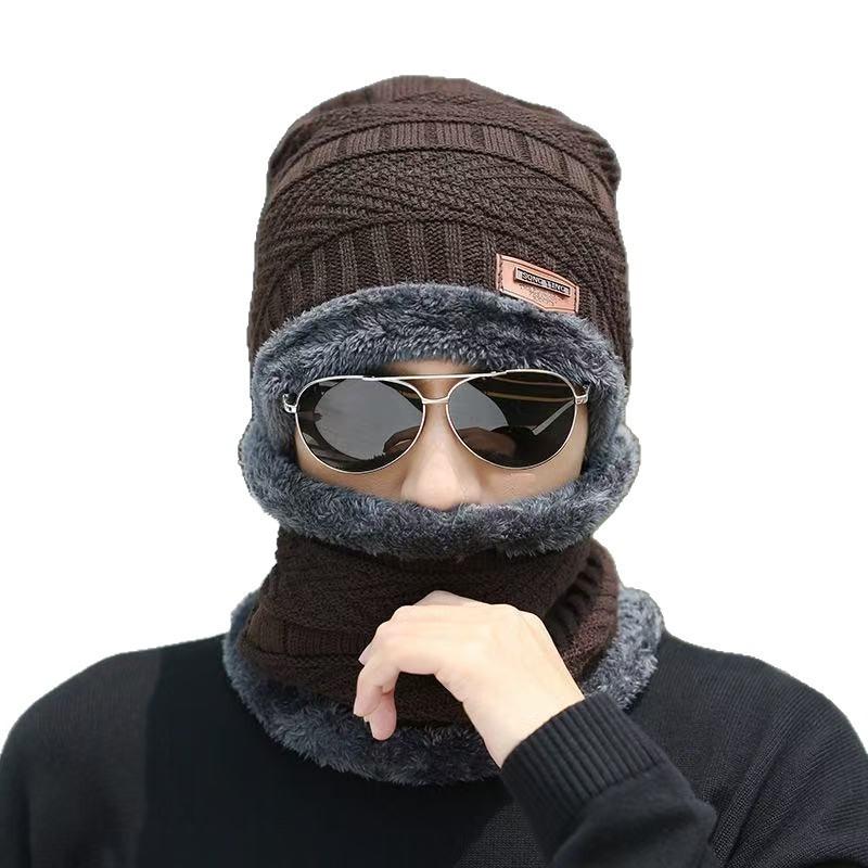 Hat Outdoor Winter Pullover Warm Knitted Wool Hat Men's Cotton Hat Cycling Fleece Ear Protectors Thickened Scarf