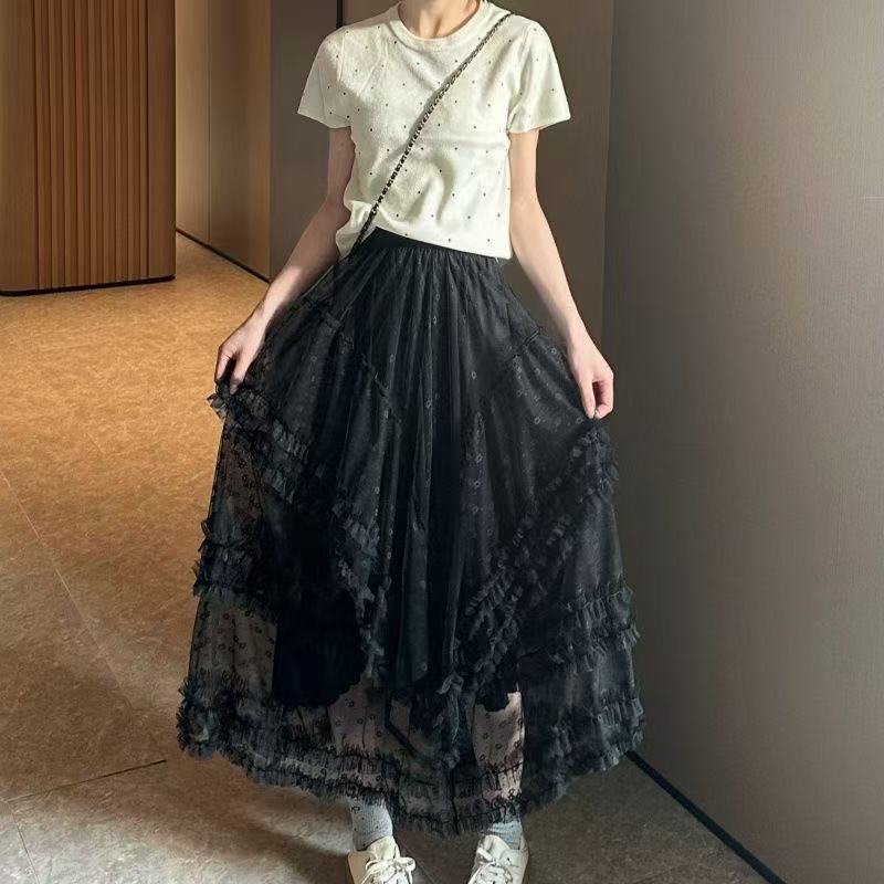 

Бюст Юбка Женская Весна Лето Осень Новая Высокая талия А-силуэт Средней длины Фея Пышная Юбка-торт L/XL чёрный