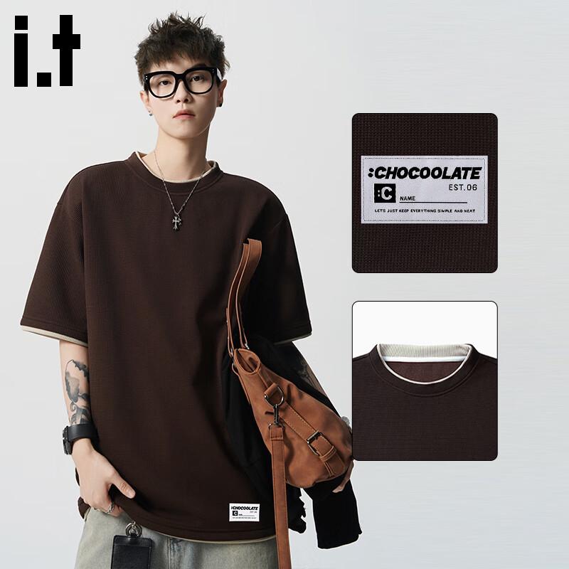 :CHOCOOLATEit Men s Waffle Knit Faux Two-Piece Short Sleeve T-Shirt 5XL