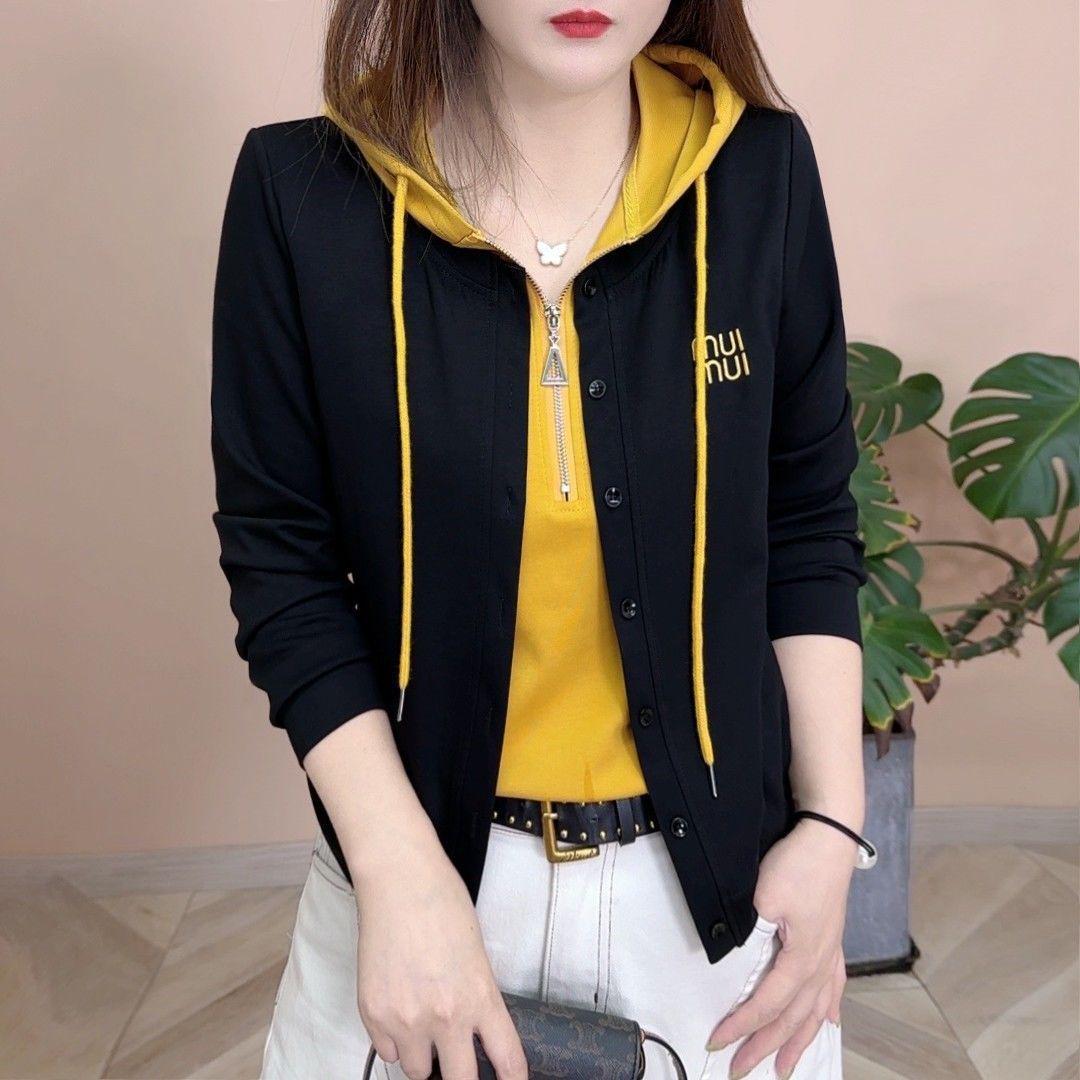 

Women s Trendy Hooded Spliced Two-Piece Long-Sleeve T-Shirt, Spring/Autumn 2025 Collection 4XL чёрный