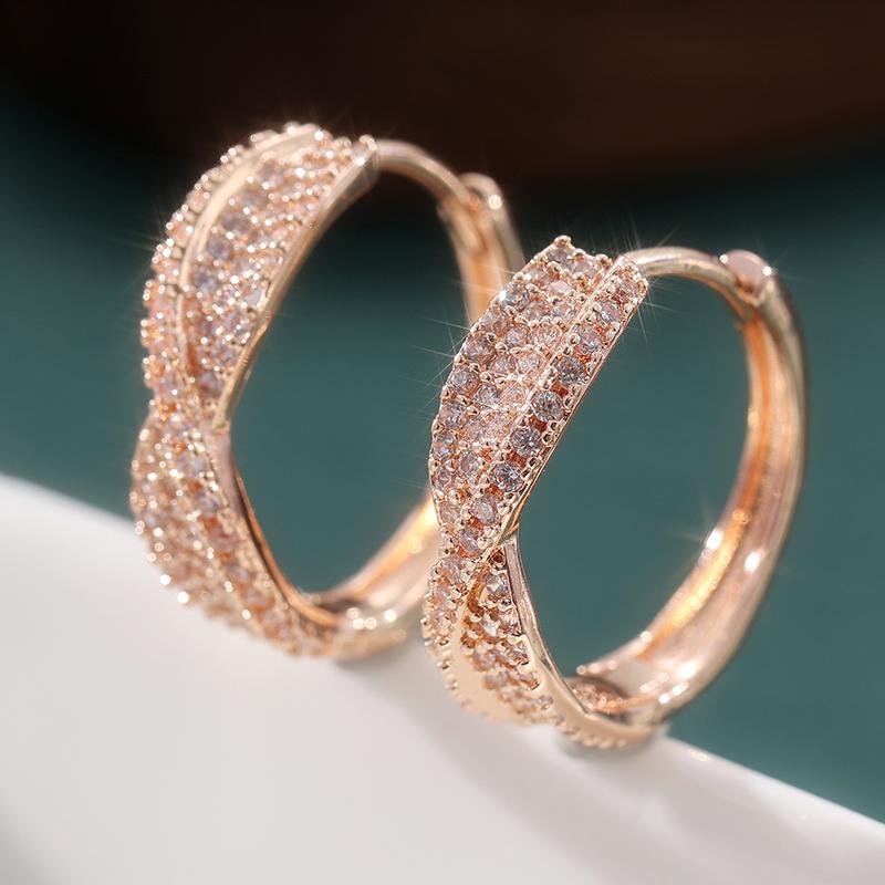 Luxurious Sparking Inlaid Synthetic Zircon Golden Plated Hoop Earrings Women  Exquisite Daily Wedding Jewelry Accessories