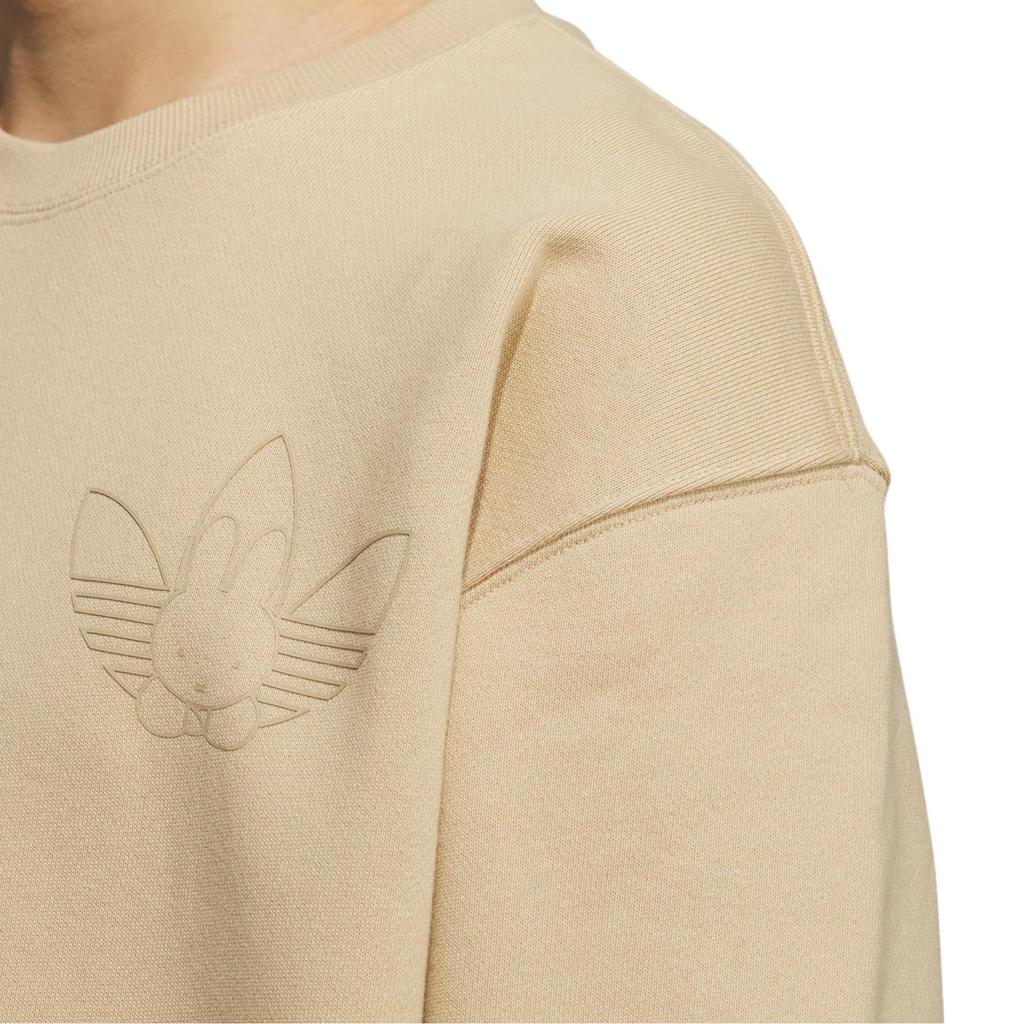 Adidas Originals Trefoil Miffy Collaboration Series Logo Print Crew Neck Sweatshirt Men Tops Linen Khaki Brown HY7293