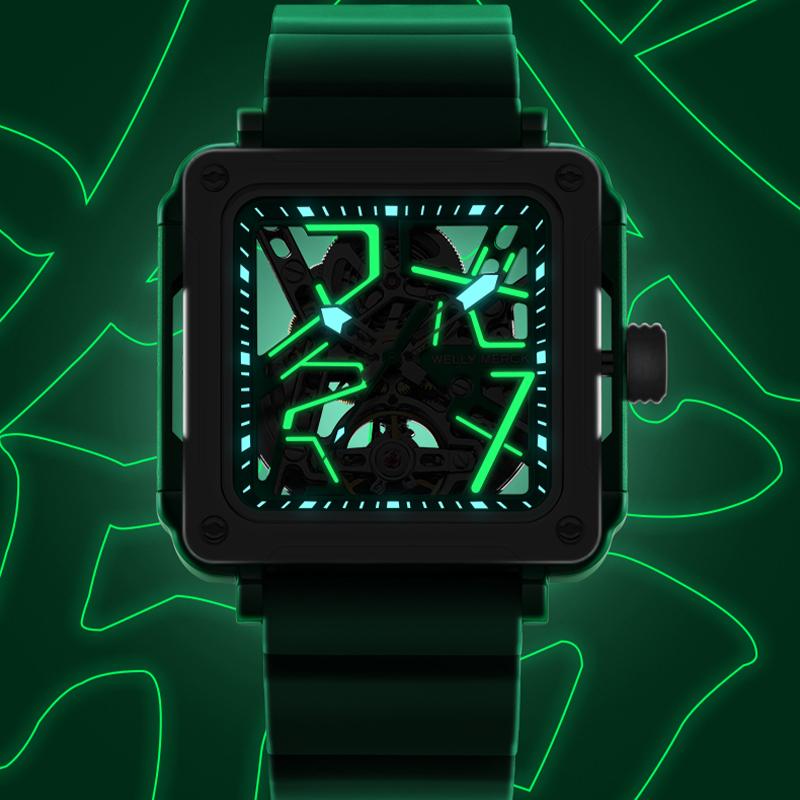 WM Watch Stainless Steel Automatic Mechanical Man Watches Limited Mahjong Series Square Skeleton Welly Merck Watch Men WM091
