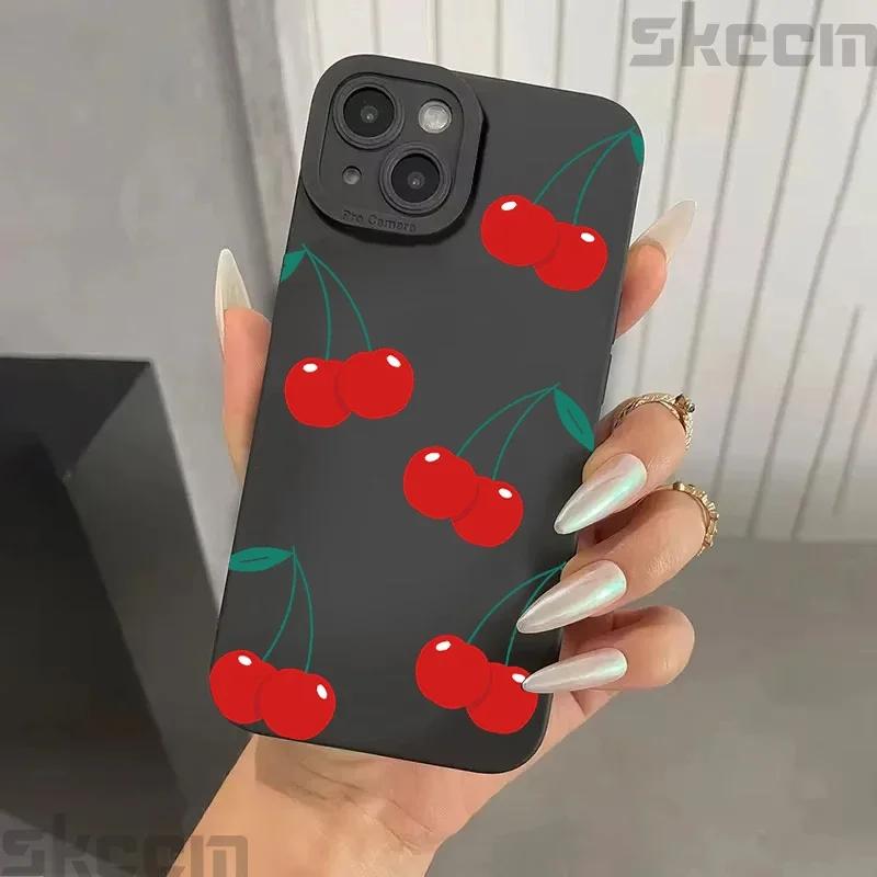 Roztomilý kreslený třešňový kryt na telefon pro iPhone 16 15 14 13 Pro Max 11 12 Mini X XR XS 7 8 Plus Stylový nárazuvzdorný silikonový měkký kryt