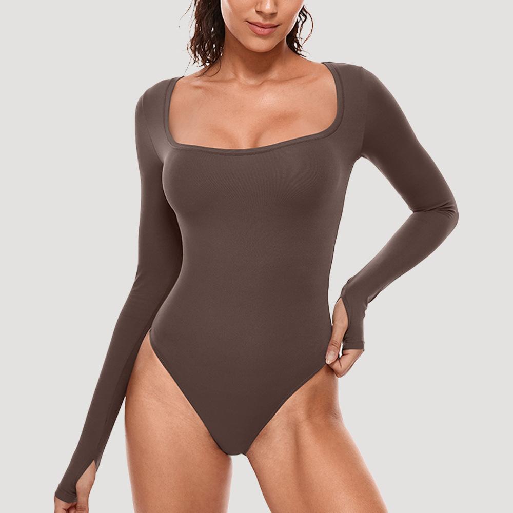 

Женский комбинезон для йоги с длинными рукавами, сексуальный облегающий спортивный и фитнес-комбинезон для комплексных тренировок XXL коричневый