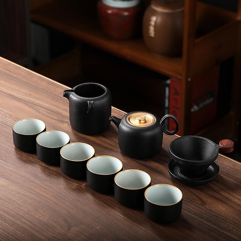 Guochao ceramic Ru kiln kung fu tea set set, suitable as a gift for banks, companies, annual meetings, and business gifts