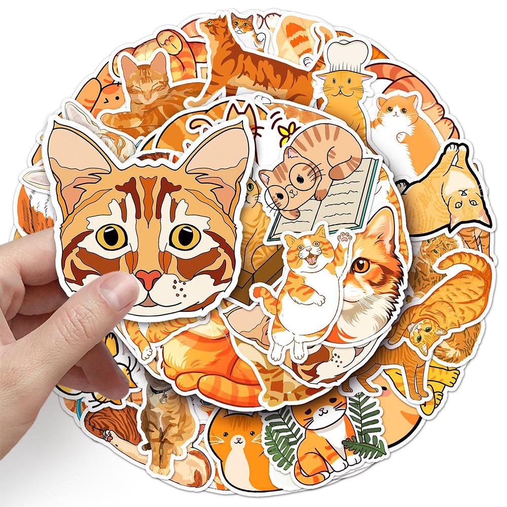 10/30/50pcs Kawaii Orange Cat Animal Stickers Cartoon Pets Ginger Cats Sticker DIY Notebook Water Bottle Phone Decoration Decals