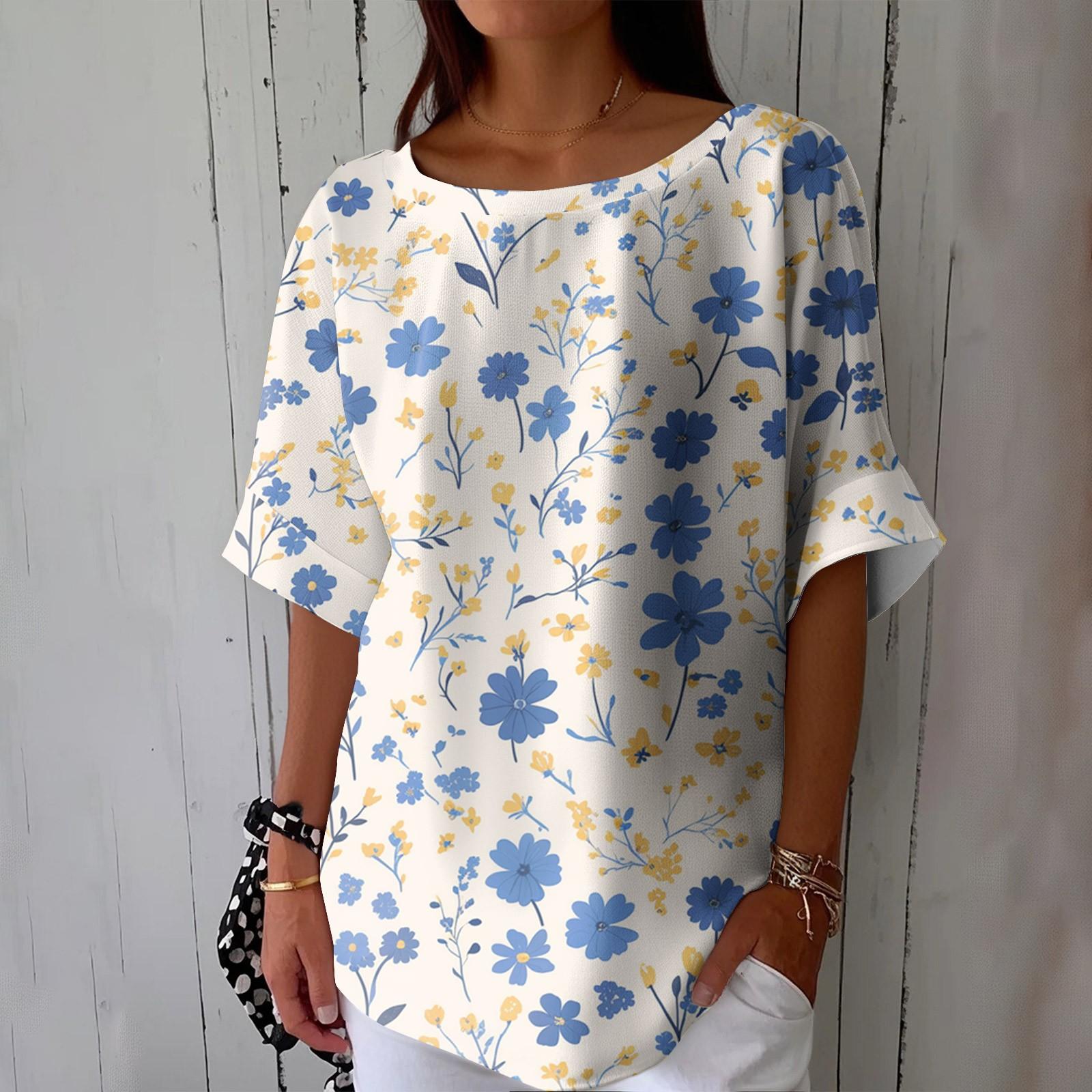 Women s Fashionable Casual Round Neck Printed Top Loose Top Printed Top Loose Top XXL жёлтый