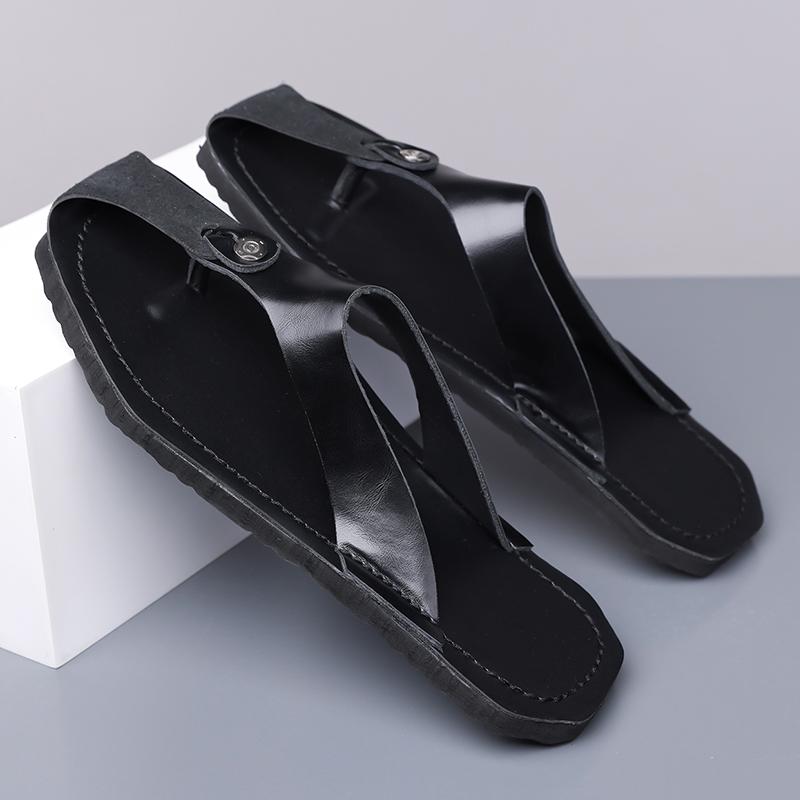 Herren Schwarz Leder Pantoffeln Einfache Flache Sommer Weiße Flip-Flops Outdoor Sandalen Braun Offene Zehen Strand Schuhe Übergröße