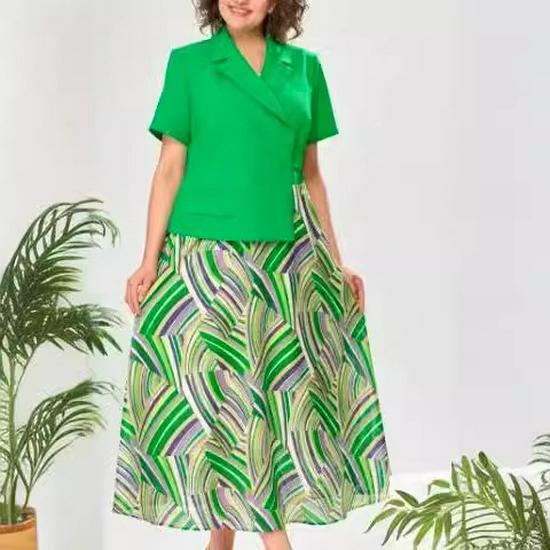 Damen Grün Französisch Sommer Gespleißtes Kurzarmkleid 2024 Trendiges Temperament Anzugkleid