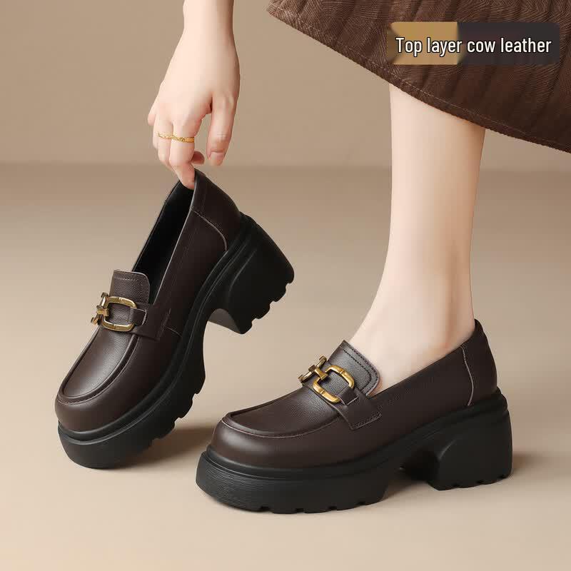 ZHR Women's British Style Platform Chunky Heel Loafers