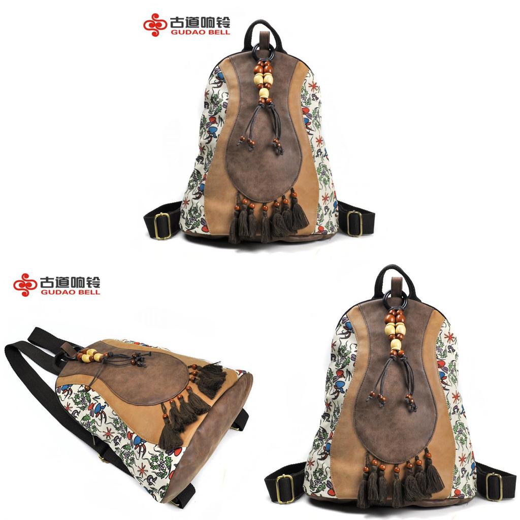 Retro Chinese Style Womens Backpack Pu Leather Travel Bag With Multiple Pockets For Casual Use