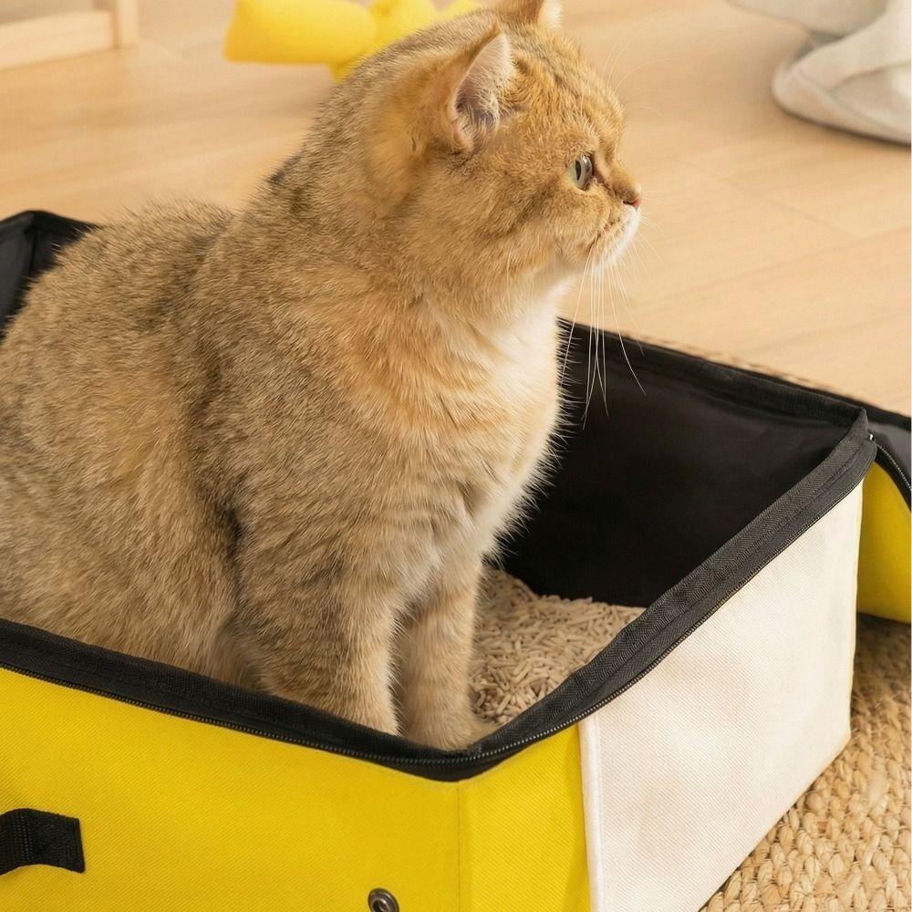 Oxford Cloth Foldable Cat Litter Box Large Capacity Rectangular Portable Pet Toilet Waterproof With Zipped Lid Dog Potty