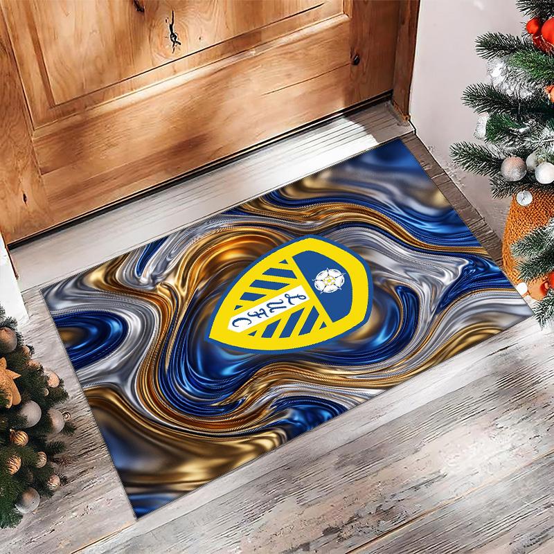 Leeds United Football Print Crystal Velvet Rug, Comfortable Water Absorbent Non Slip Indoor Floor Carpet