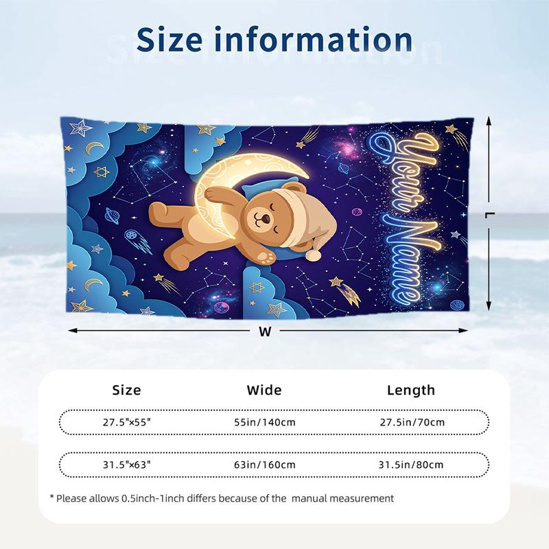 Teddy Bear Theme Beach Towel Personalized Custom Name & Text Soft Quick Dry Beach Towel for Swimming Travel