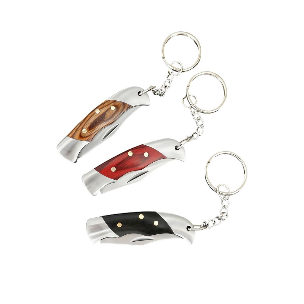 Portable Stainless Steel Mini Folding Knife, Colored Wood Handle Keychain, Durable EDC Tool for Camping & Everyday Carry