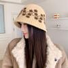 Ethnic Style Floral Knitted Bucket Hat Sweet Warm Fisherman Hat  Autumn and Winter
