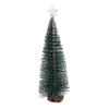 Mini Christmas Tree Small Artificial Snow Flocked Pencil Tree with LED Lights Tabletop Tree Ornaments with Wooden Base for Xmas Home Decor