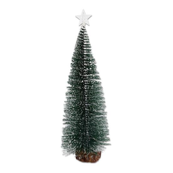 Mini Christmas Tree Small Artificial Snow Flocked Pencil Tree with LED Lights Tabletop Tree Ornaments with Wooden Base for Xmas Home Decor