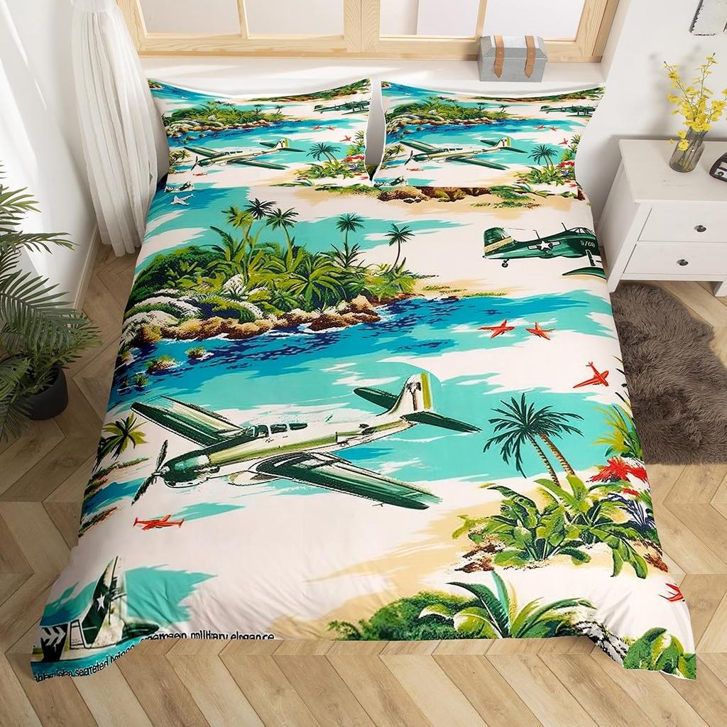Comforter Palm Tree King Queen Full Twin Tropical Leaves Comforter Watercolor Style Bedding Set Polyester
