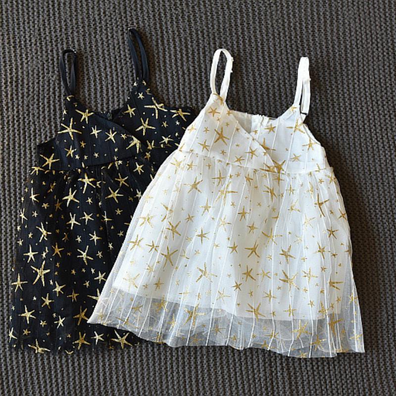 Nowa sukienka księżniczki dla dziewczynek na wiosnę i lato Dziecięca sukienka na ramiączkach w gwiazdki Sukienka dziecięca