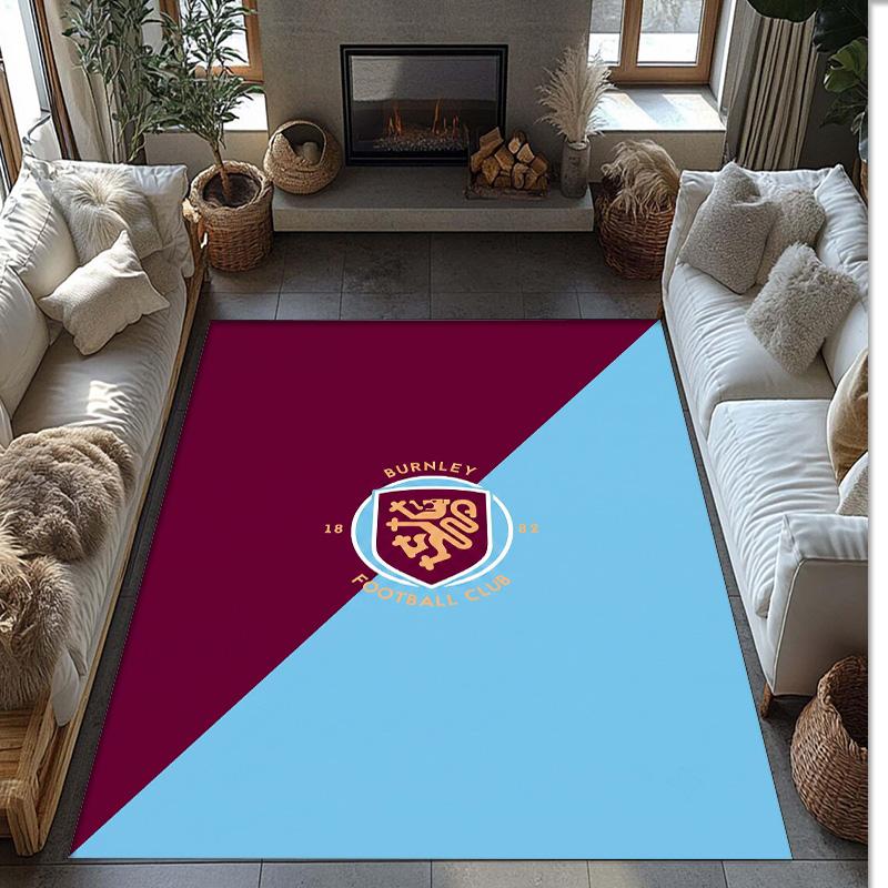 Burnley Football Print Crystal Velvet Rug, Comfortable Water Absorbent Non Slip Indoor Floor Carpet