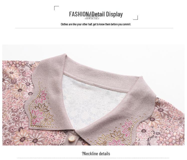 Women's Summer Knitwear: Seven-Sleeve Mulberry Silk T-Shirt for Middle-Aged and Elderly - Perfect for Mom's Spring and Summer Wardrobe