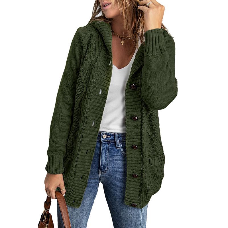 European American Winter Women's Solid Knit Cardigan: Casual Versatile Single-Breasted Multi-Button Warm Jacket