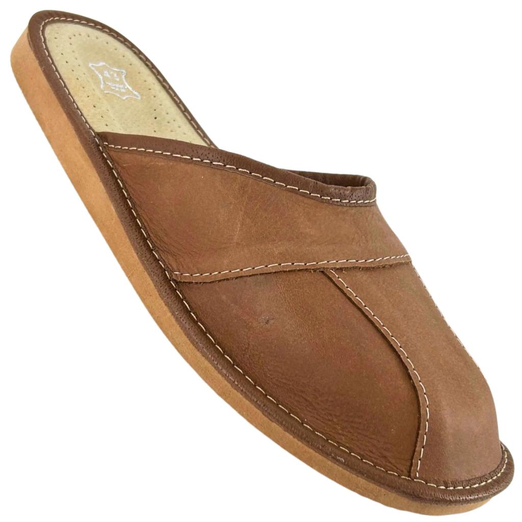 Men's leather slippers, durable, highlander slippers, light brown, 40