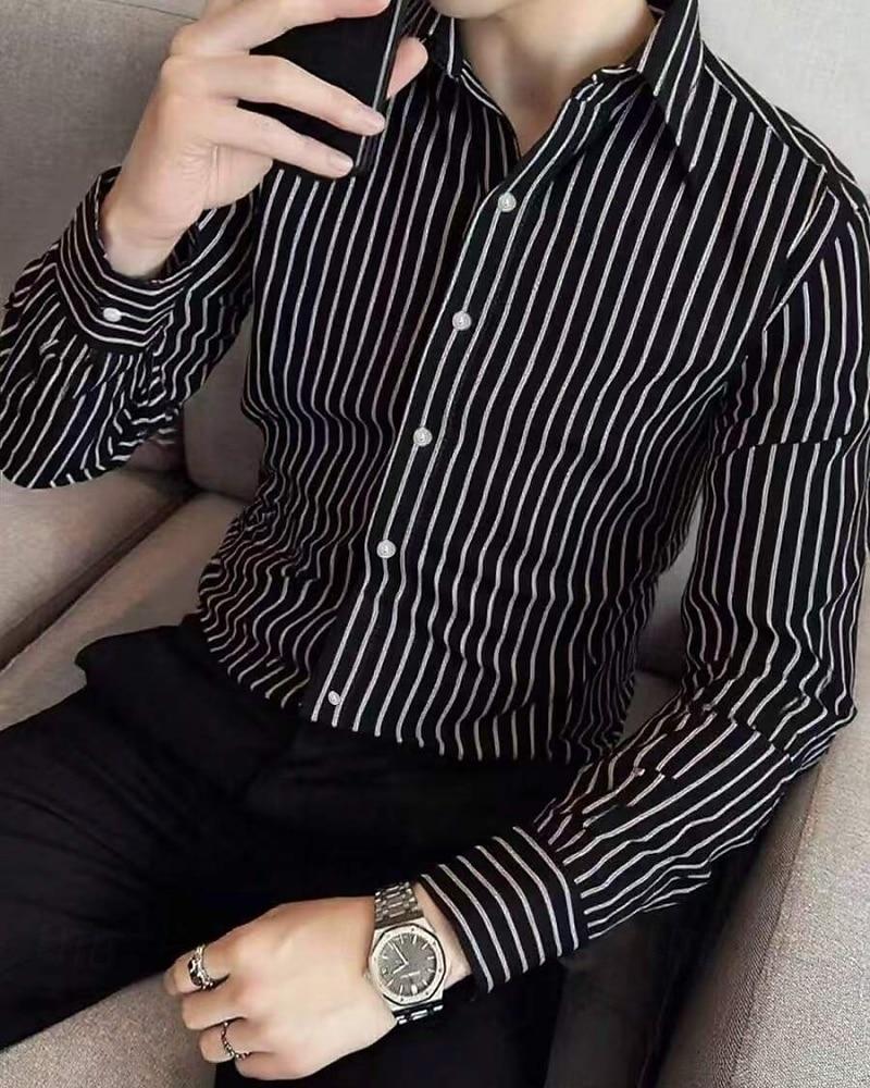 Men's Shirt Casual Shirt Button Up Shirt Long Sleeve Vertical Stripes Lapel Daily Clothing Apparel Fashion Casual Comfortable