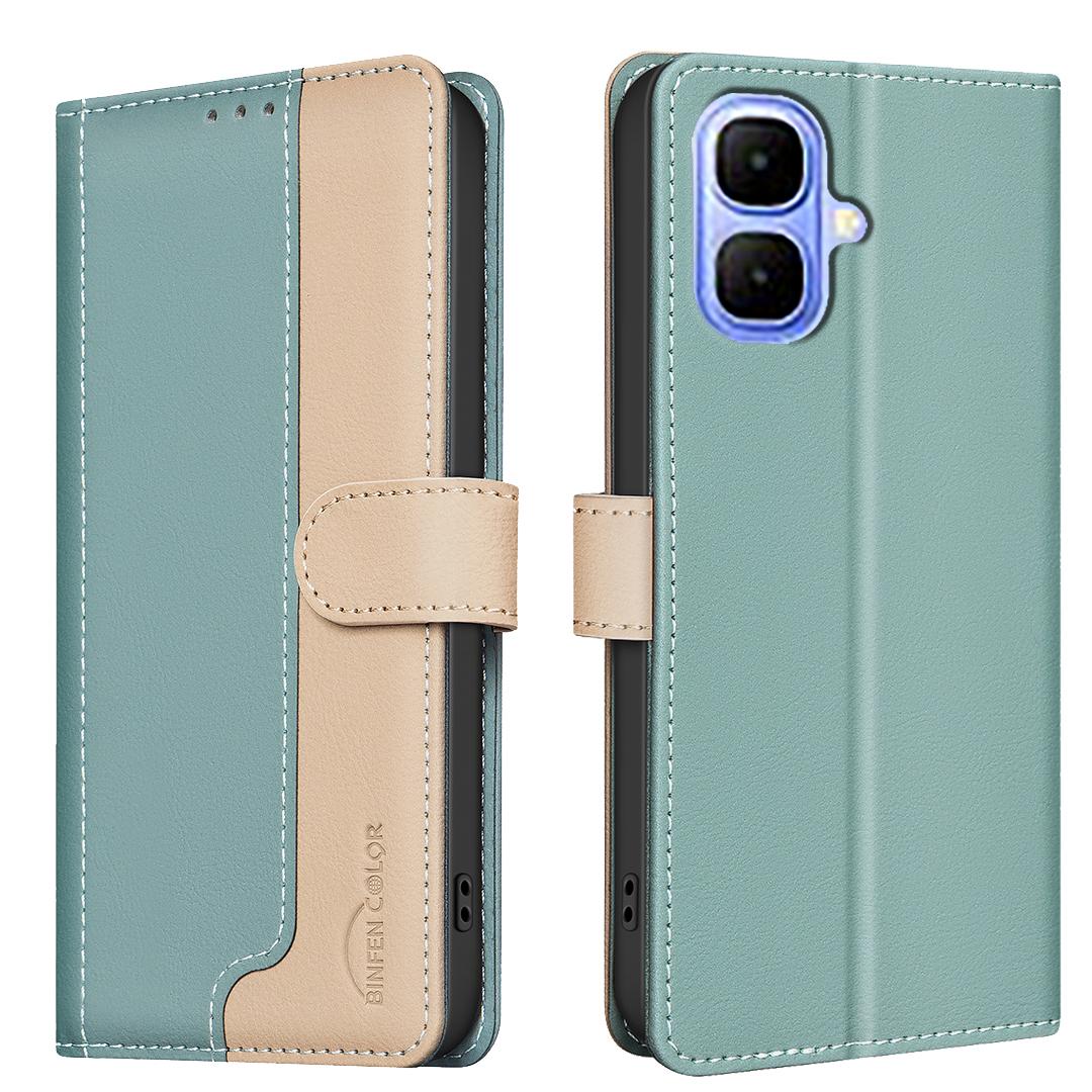 

For TECNO Pop 10/Infinix Smart 10 Leather Case BINFEN COLOR Splicing Color RFID Blocking Wallet Stand Phone Cover Green