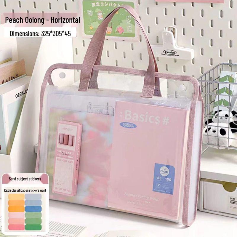 Morandi Colored Double-Layer Mesh File Bag with Zipper - Large Capacity for Elementary Students