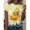 2026 Hot Spring and Summer New Watercolor Style Little Bee 3D Printed T-shirt for Women, Loose Round Neck Short Sleeved