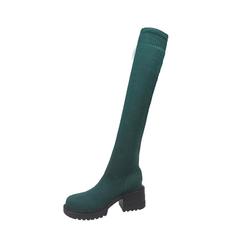 Winter Skinny Medium Heel Over Knee Socks Boots Large Size Coarse Heel Cloth Elastic Skinny Boots Women