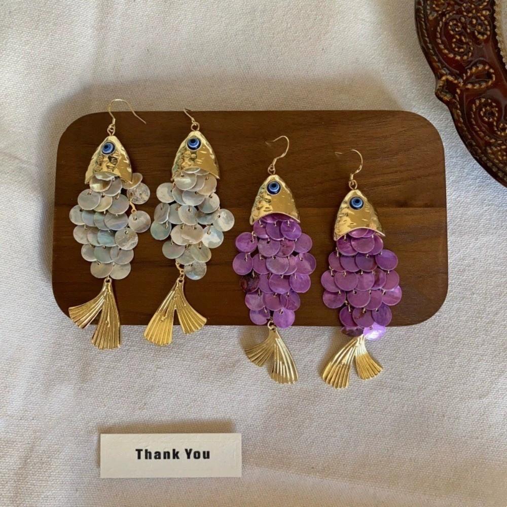 Scaly Imitation Shell Tassel Earrings Elegant Dangle Earrings Retro Fish-shaped Earrings  Party