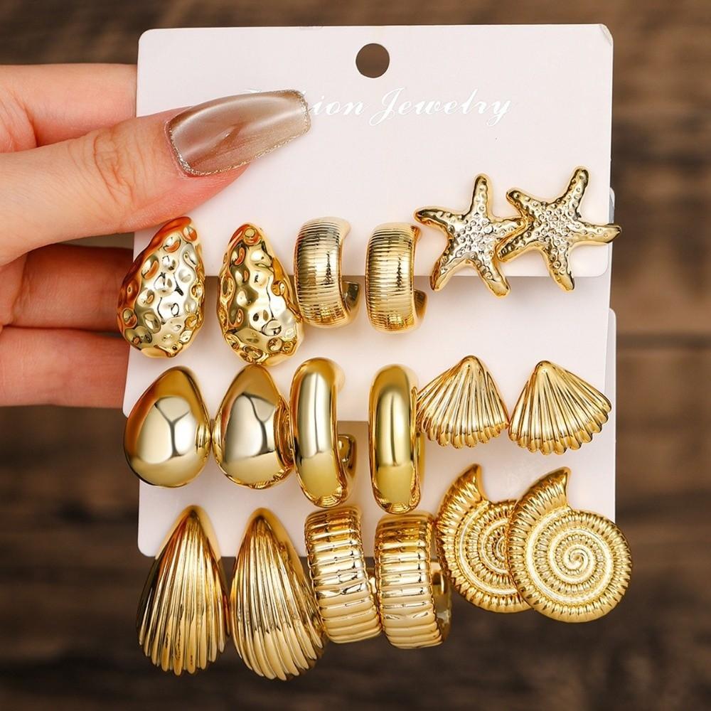 Starfish Starfish Earrings Textured Seashell Dangle Earrings C-Shape Earrings Set  Lady/Gifts
