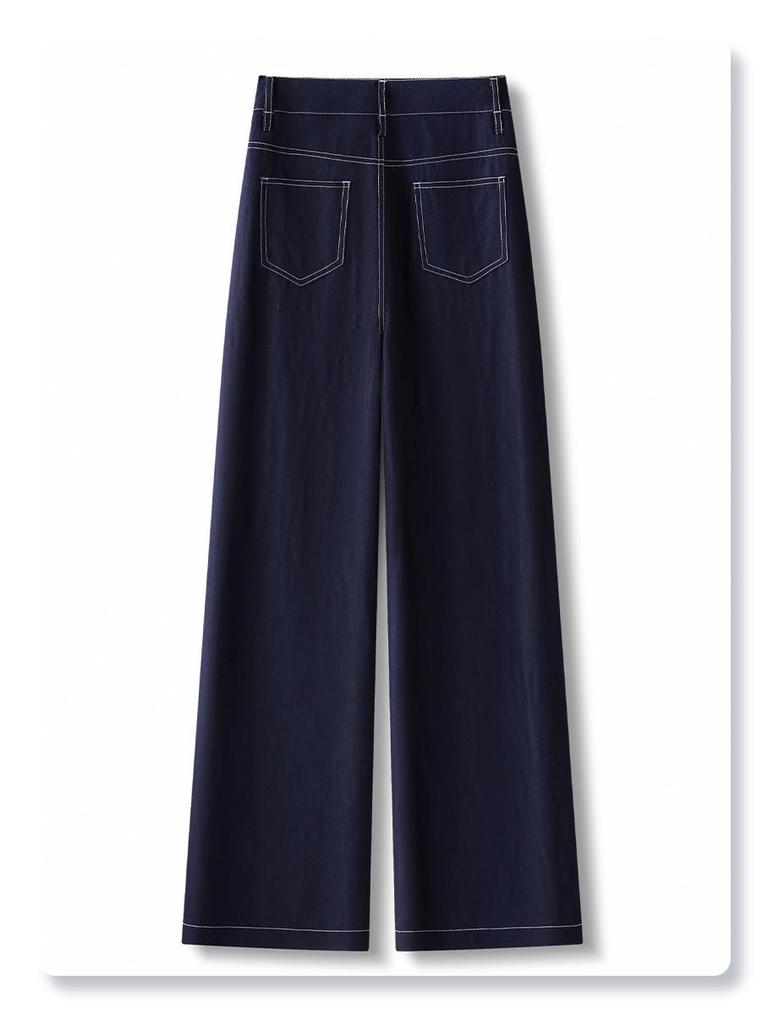 Dark Blue Retro Wide-Leg Women's Jeans: 2025 Summer High-Waisted, Floor-Length, Straight-Leg Style